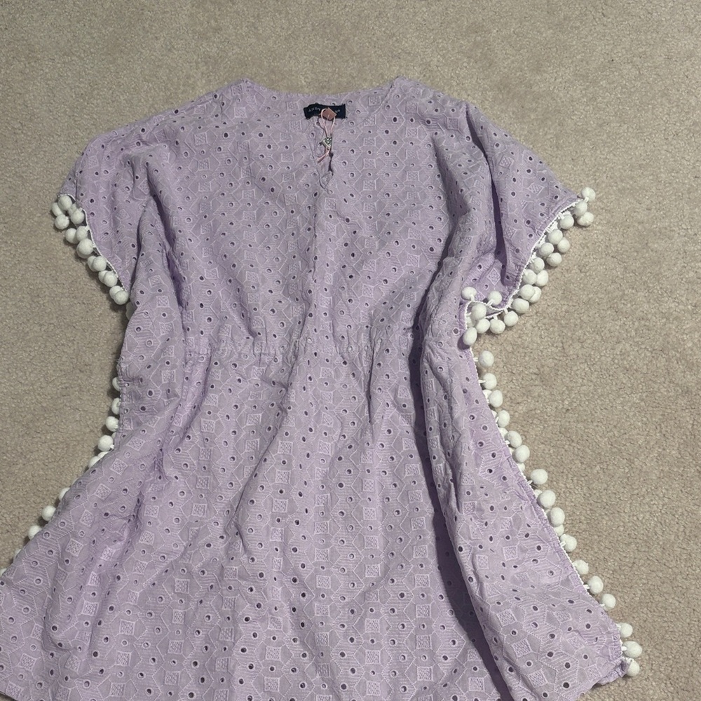 Andy & Evan Lilac Eyelet coverup with White Pom Trim